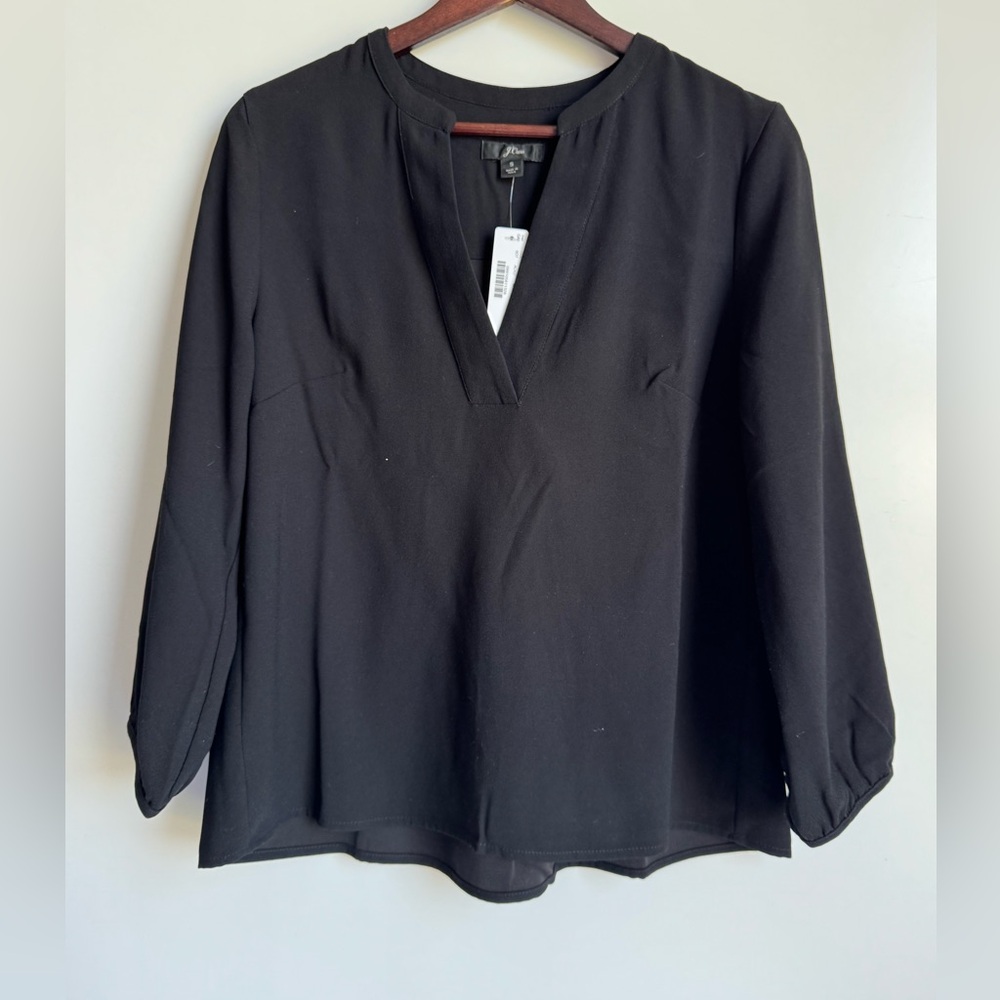 J Crew Black V Neckline Pleated Blouse Women Small NEW career‎ Officecore classy
